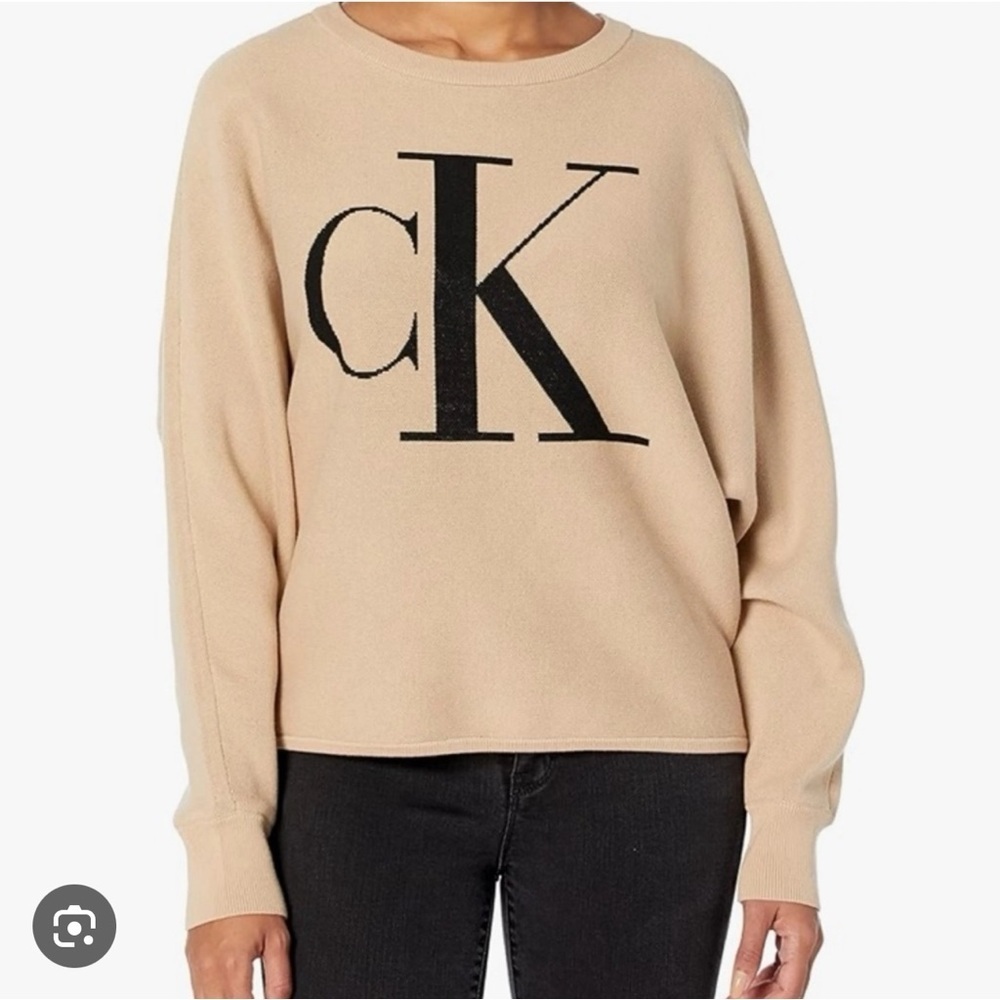 Calvin Klein oversized crew neck sweater XS beige